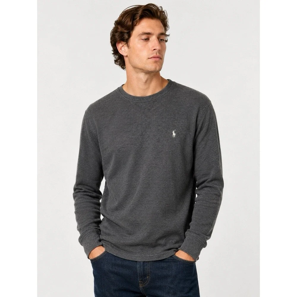 Polo Ralph Lauren Thermal Waffle Knit Shirt Mens M Gray Long Sleeve Cotton